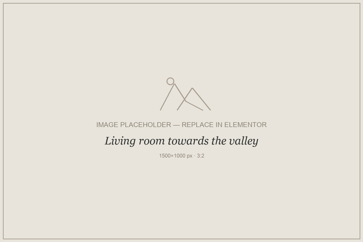 Placeholder — Living room towards the valley. Replace with your own photograph.