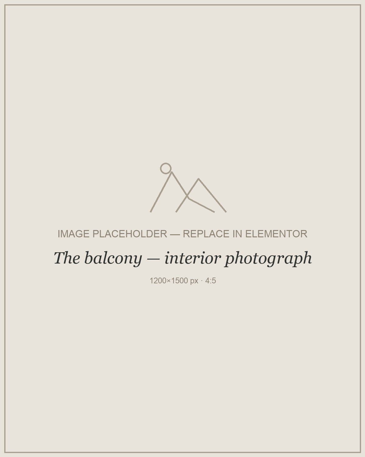 Placeholder — The balcony interior photograph. Replace with your own photograph.