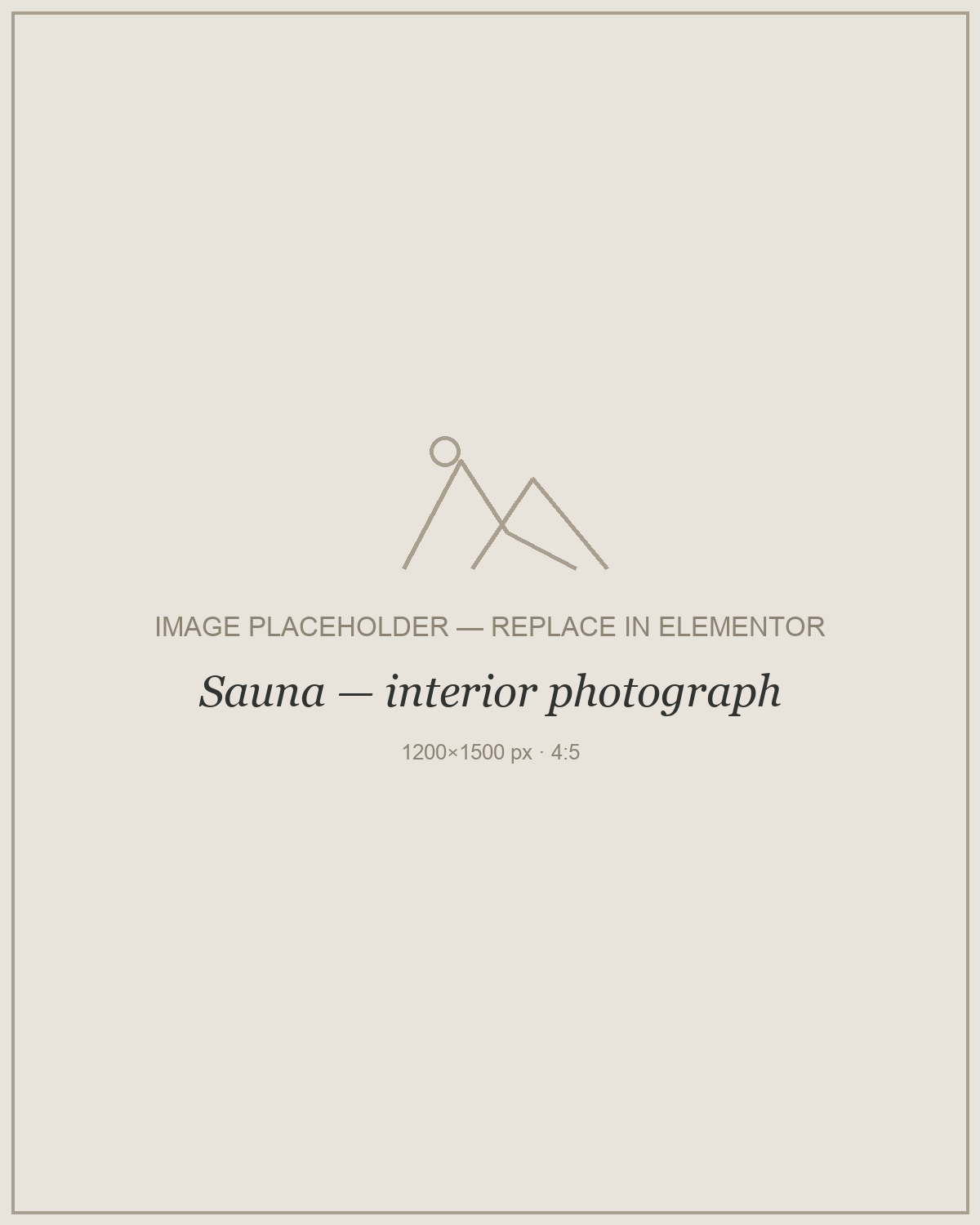 Placeholder — Sauna interior photograph. Replace with your own photograph.