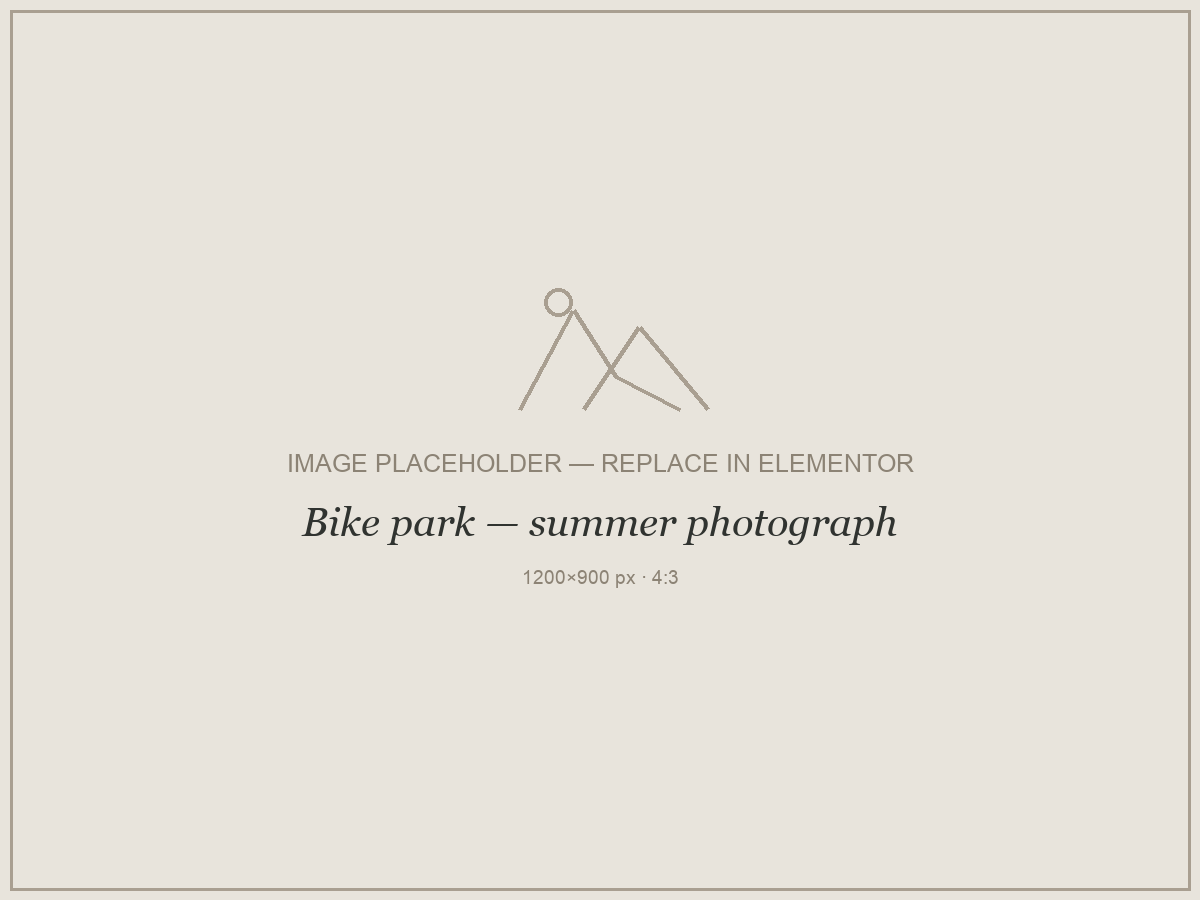 Placeholder — Bike park, summer photograph. Replace with your own photograph.