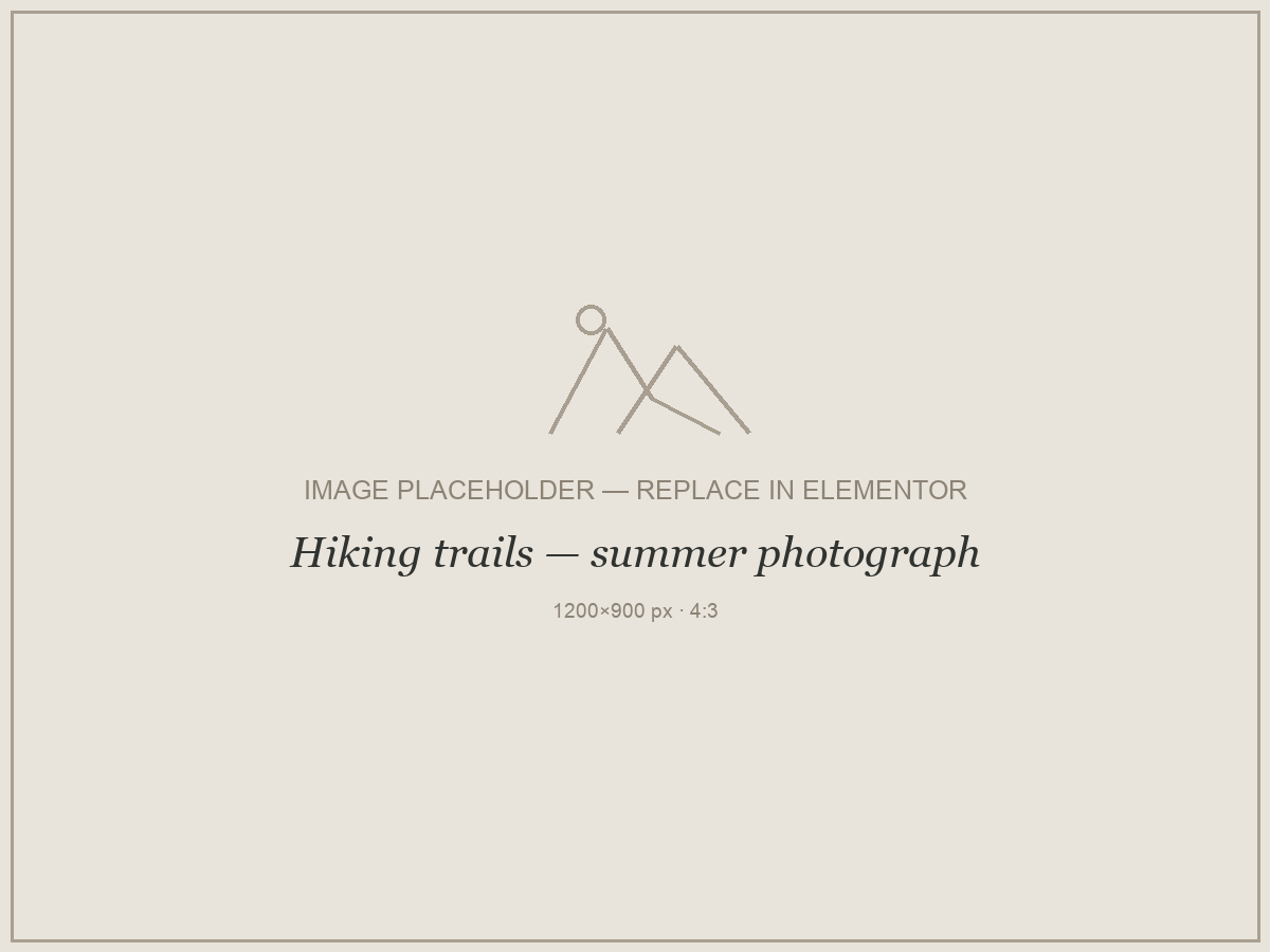 Placeholder — Hiking trails, summer photograph. Replace with your own photograph.